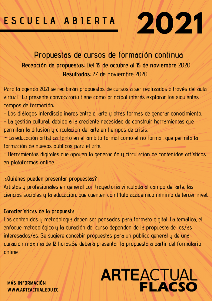 Convocatoria Escuela Abierta 2021 - Arte Actual FLACSO